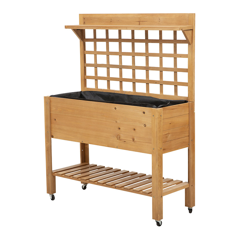 41 'x18'x53' 선반과 바퀴가 있는 높은 정원 제기 침대 단단한 나무 화분 꽃 허브 상자 야채 꽃 야외/실내-브라운