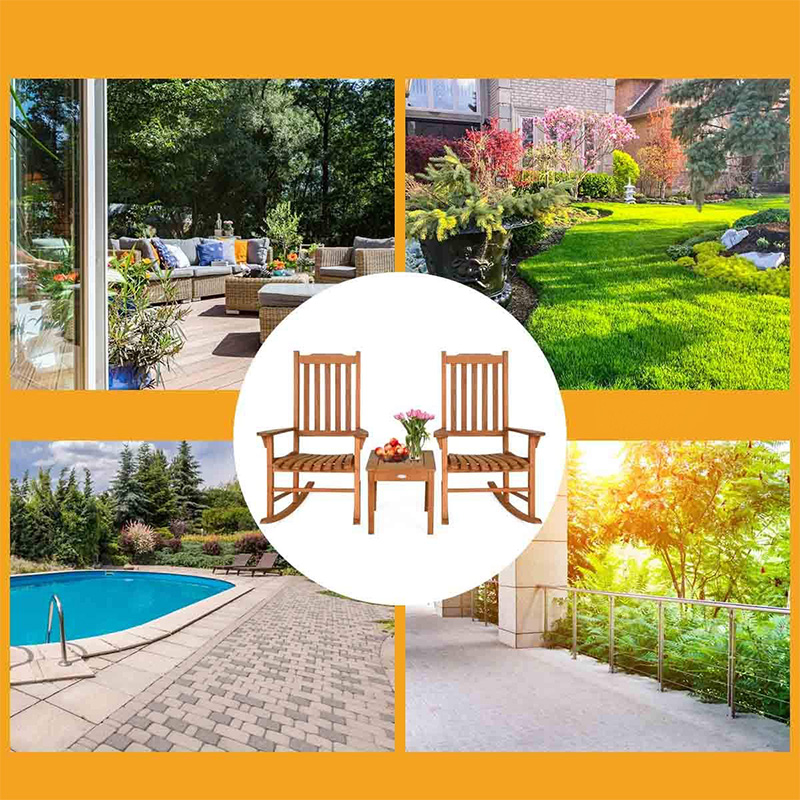 3 PCS 포플러 나무 흔들 의자 세트 W/커피 테이블 2 나무 대화 의자