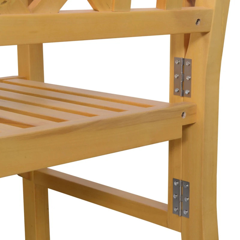 야외 접이식 정원 벤치, 2인용 파티오 나무 벤치, 파티오, 베란다 또는 발코니용 등받이 및 팔걸이가 있는 Loveseat 의자, 노란색