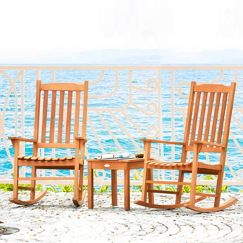 3 PCS 포플러 나무 흔들 의자 세트 W/커피 테이블 2 나무 대화 의자