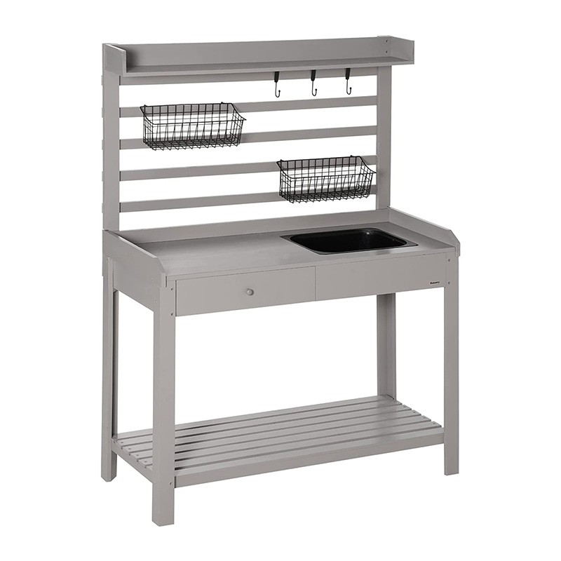 포팅 벤치 테이블, 정원 워크스테이션 w/ 체 스크린, 이동식 싱크 및 바구니