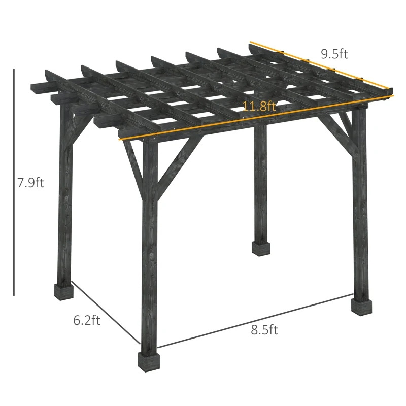 야외 10' x 10' Pergola Gazebo, 파티오, 데크, 정원, 정자에 적합한 100% 목재 Pergola, BBQ, 파티, 피크닉, 블랙에 적합