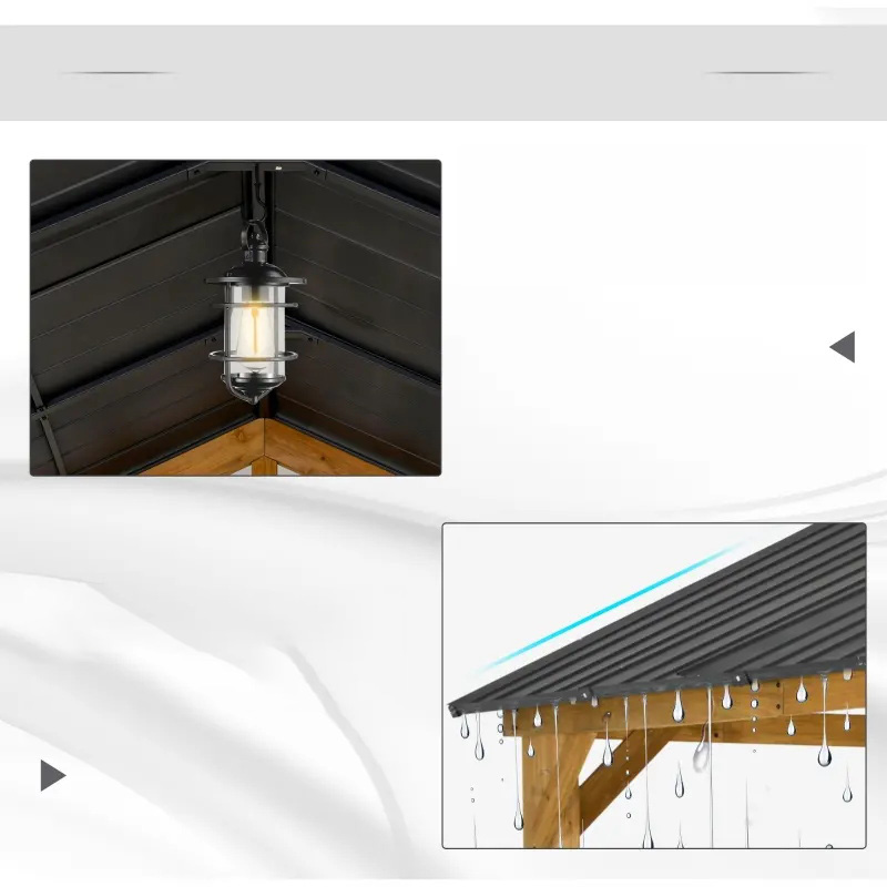 나무 프레임이 있는 11x13 하드톱 전망대, 정원, 파티오, 뒤뜰을 위한 천장 후크가 있는 영구 금속 지붕 전망대 캐노피