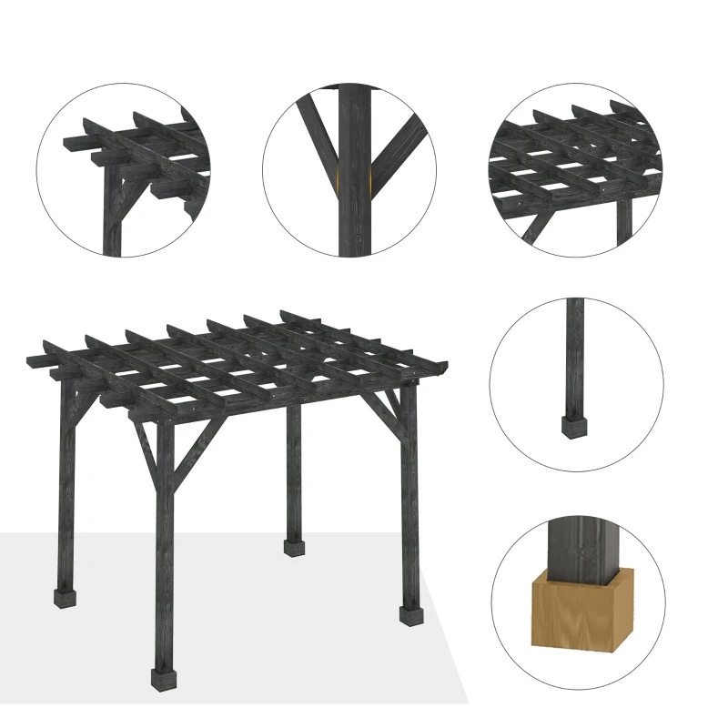 야외 10' x 10' Pergola Gazebo, 파티오, 데크, 정원, 정자에 적합한 100% 목재 Pergola, BBQ, 파티, 피크닉, 블랙에 적합