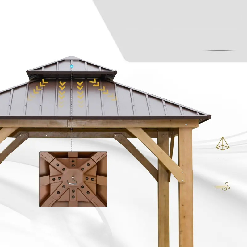 10' x 10' Hardtop 전망대 테라스 캐노피 대피소 야외 w/ 강철 이중 층 지붕