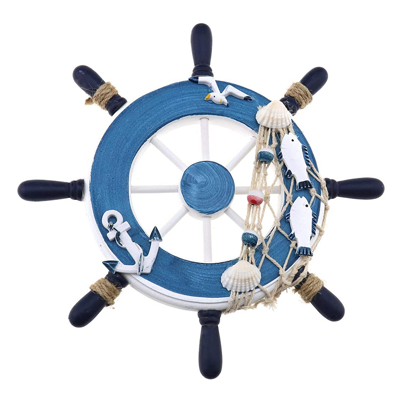 해상 나무 보트 선박 스티어링 휠/수제 나무 선박 휠 해적 장식 벽 및 문 매달려 장식 플라크 (흰 물고기)