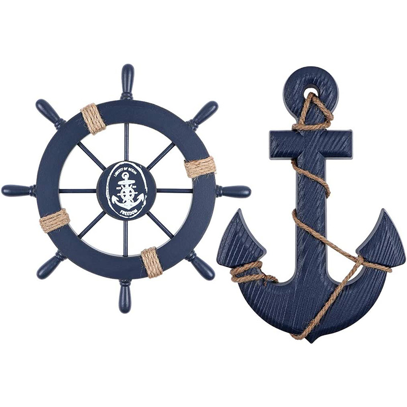 해상 나무 보트 선박 스티어링 휠/수제 나무 선박 휠 해적 장식 벽 및 문 매달려 장식 플라크 (흰 물고기)