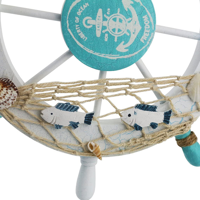 해상 나무 보트 선박 스티어링 휠/수제 나무 선박 휠 해적 장식 벽 및 문 매달려 장식 플라크 (흰 물고기)