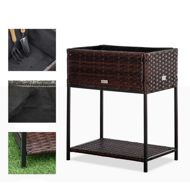 실내/실외 등나무 꽃 화분 상자 아래에 도구 보관 랙이 있고 견고한 작업 공간 28' H