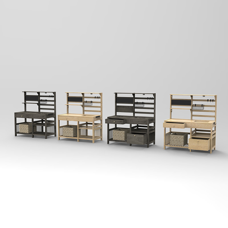 포팅 벤치 테이블, 정원 워크스테이션 w/ 체 스크린, 이동식 싱크 및 바구니