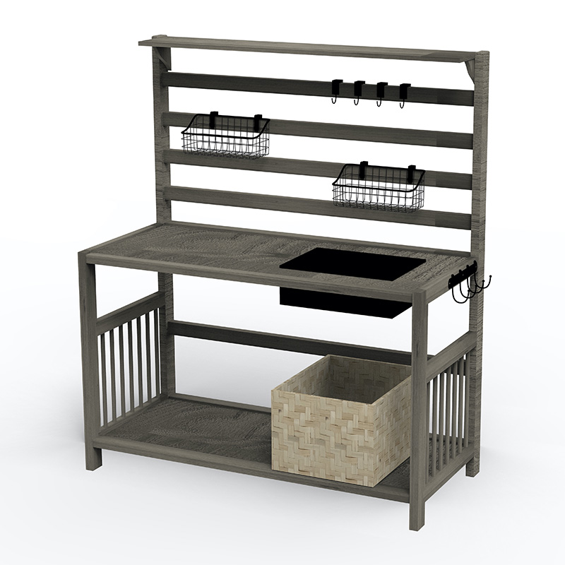 포팅 벤치 테이블, 정원 워크스테이션 w/ 체 스크린, 이동식 싱크 및 바구니