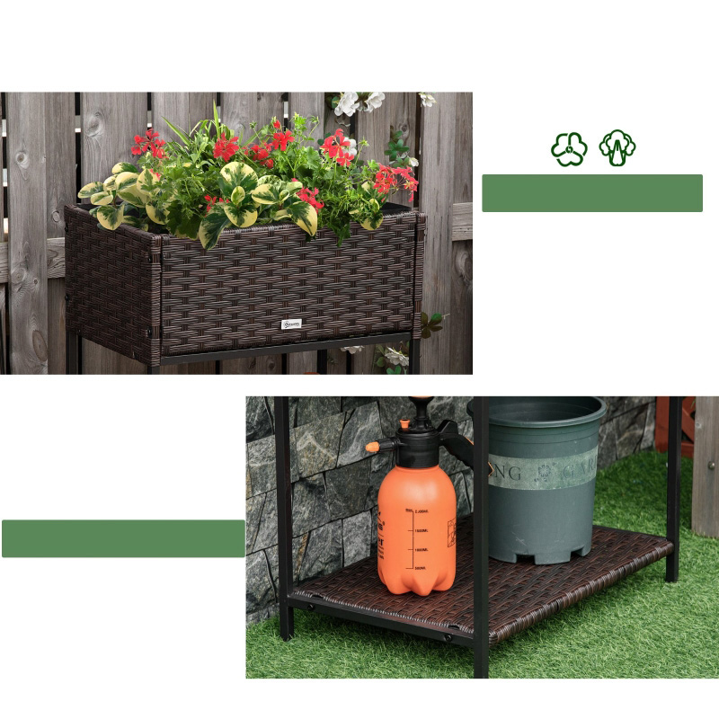실내/실외 등나무 꽃 화분 상자 아래에 도구 보관 랙이 있고 견고한 작업 공간 28' H