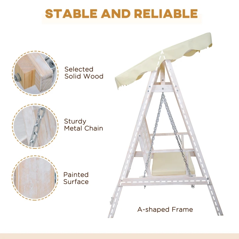 나무 스탠드, 강력한 A-프레임 디자인 및 조절 가능한 방수 캐노피가 있는 2인용 야외 스윙 베란다 스윙