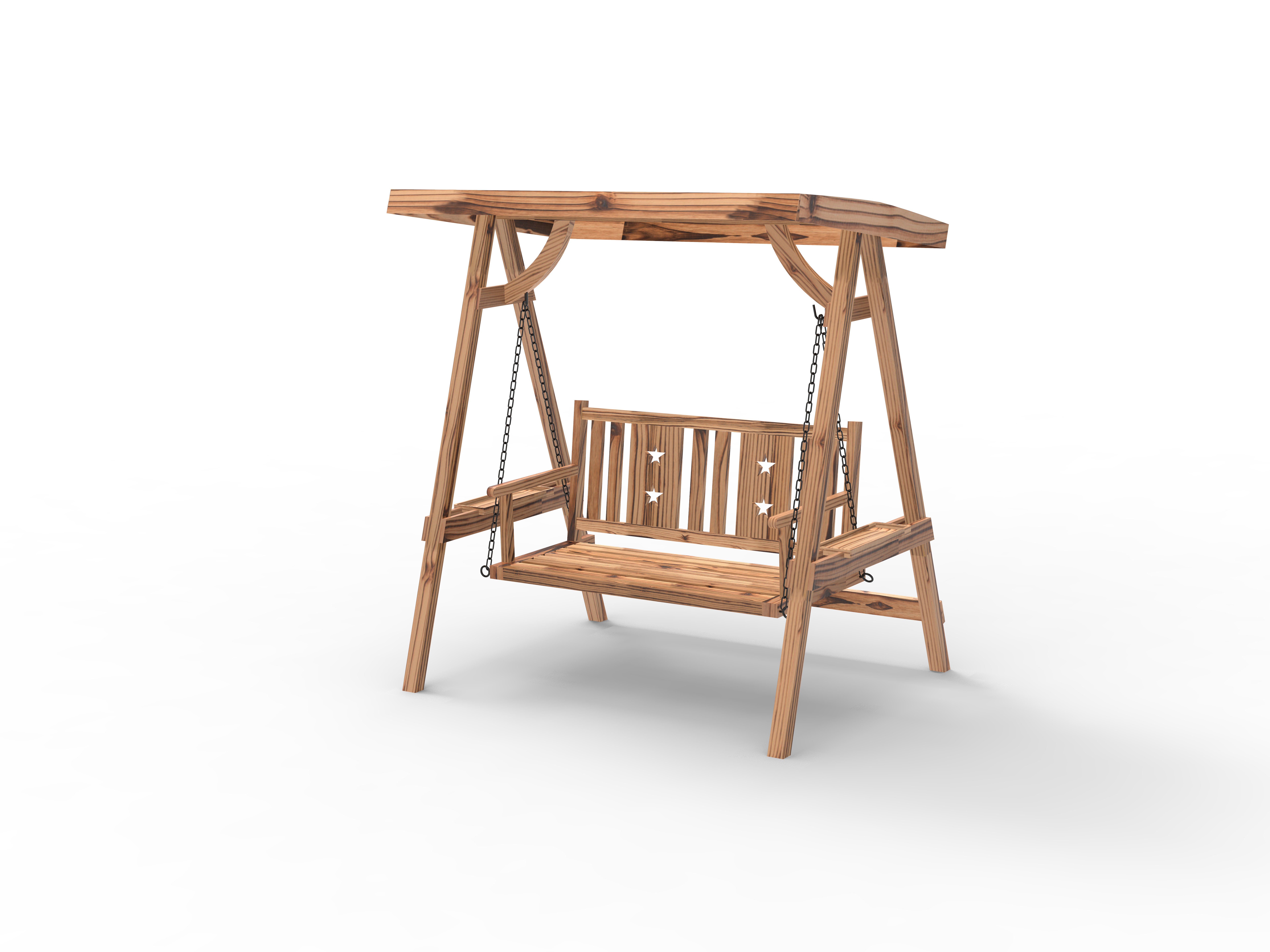 나무 스탠드가 있는 2인용 야외 스윙 베란다 스윙, 강력한 A-프레임 디자인 및 조절 가능한 방수 캐노피, 소박한 스타일 스윙