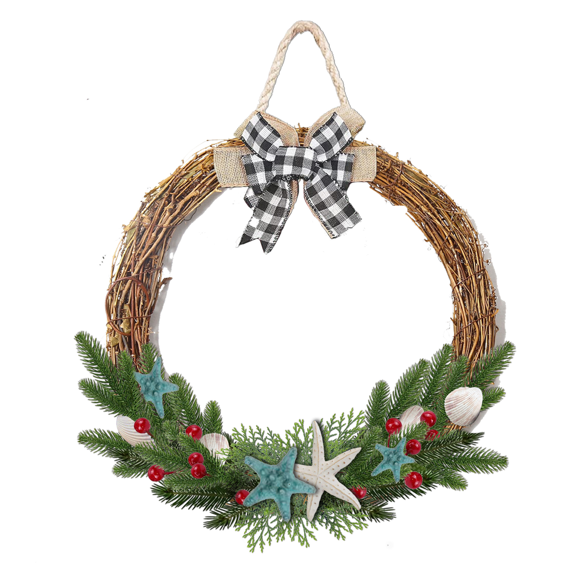 Lixincrafts 해변 보호소 장식, 바다 스타일 장식, Shell Wreath